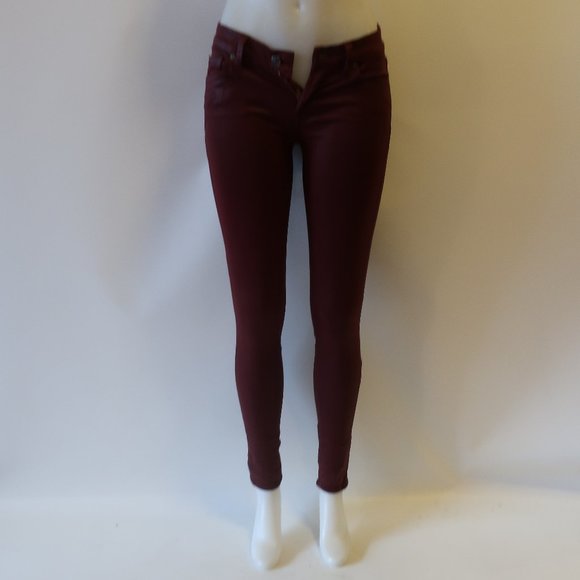 7 FOR ALL MANKIND BURGUNDY WAXY SKINNY JEANS 25 - Picture 1 of 11